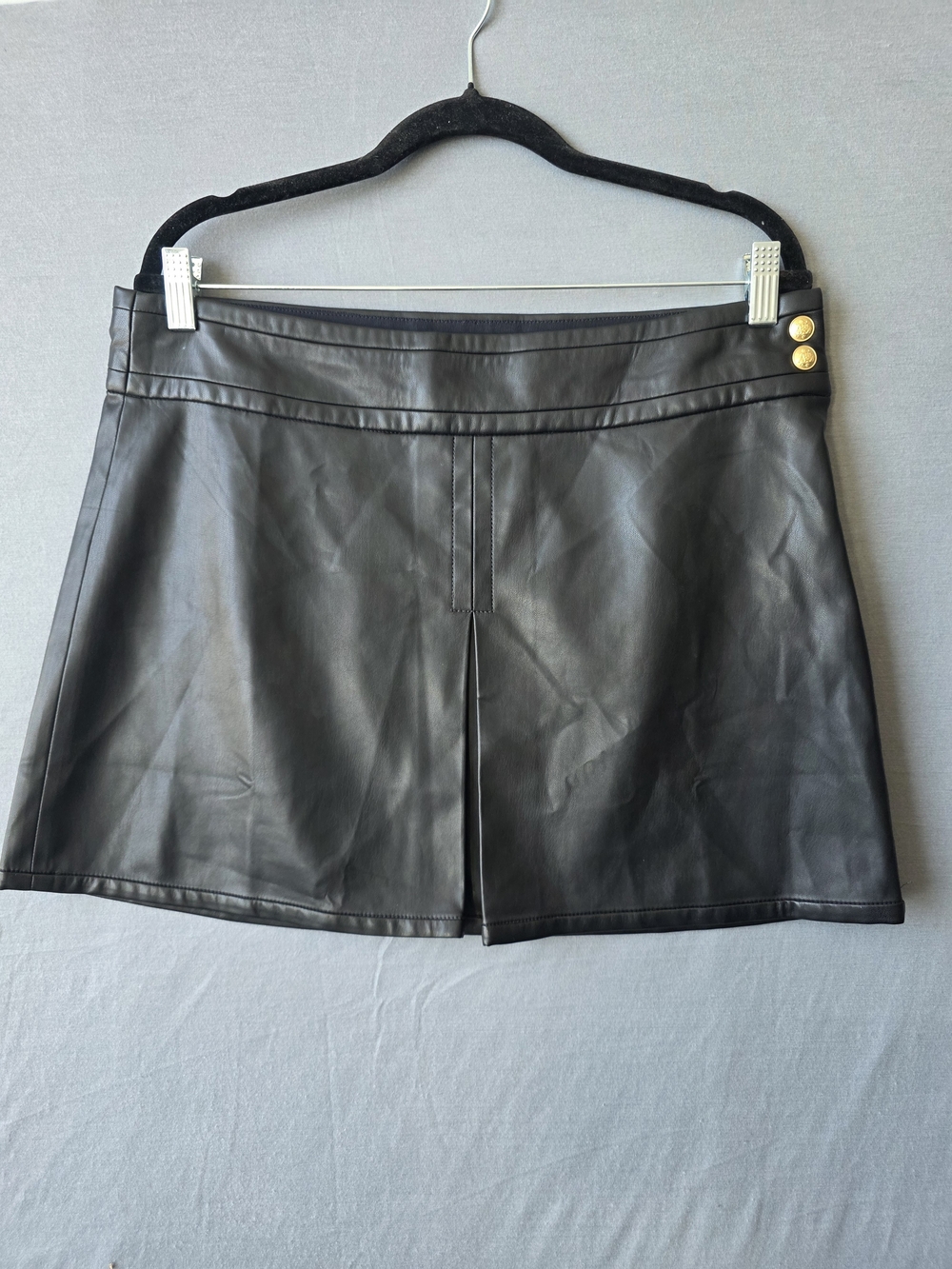 J.Crew Black Faux Leather Skort Shorts Size 12 Gold Button Detail